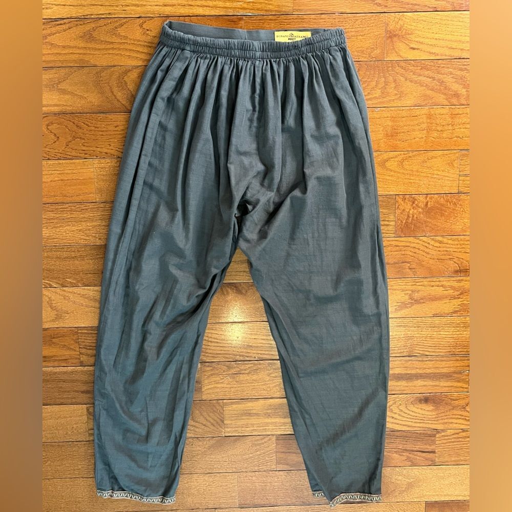 Bonanza Satrangi Gray Linen Blend Pants Women’s XS Elastic Waist Relaxed Tapered